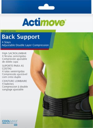 ACTIMOVE SE Orteza lędźwiowo-krzyżowa z 4 stalowymi unieruchomieniami i pasami dociągowymi rozm. S czarny