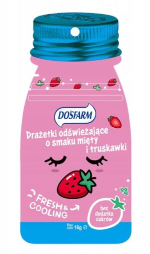 DOSFARM Drażetki odświeżające bez cukru o smaku miętowo truskawkowym, 16g