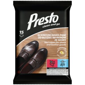 Presto nawilżane ściereczki do czyszczenia butów i wyrobów ze skóry, 15 szt.