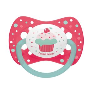 CANPOL Smoczek do uspokajania silikonowy symetryczny Cupcake 0-6m róż
