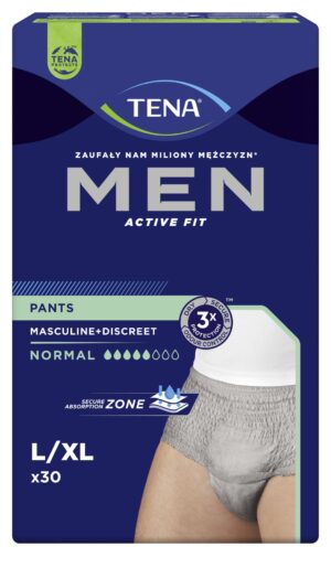 TENA PANTS MEN NORMAL GREY L/XL (95-130 cm), bielizna chłonna, 30sztuk