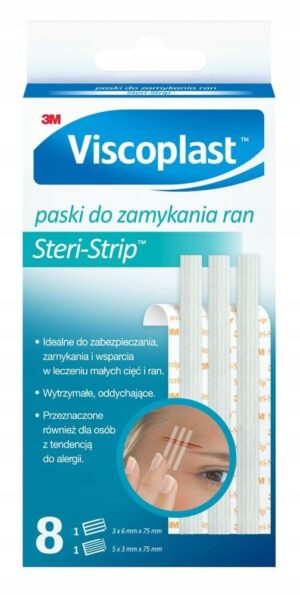 3M VISCOPLAST Steri-Strip paski do zamykania ran 3mm x 75mm (5szt.) + 6mm x 75mm (3szt.) 8szt.