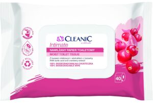 Cleanic Intimate Nawilżany Papier Toaletowy kwas mlekowy i żurawina 40szt.