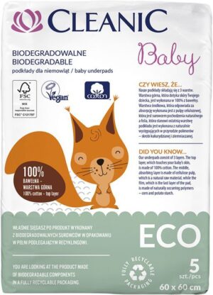 Podkłady jednorazowe dla niemowląt Cleanic Baby ECO 5szt. (60x60cm)