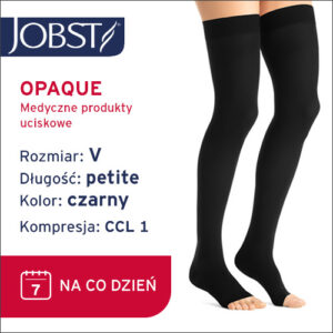 JOBST Pończochy Opaque samonośne Petite AG, otwarte palce, klasa kompresji CCL1, Kolor czarny, rozm. V Krótka data