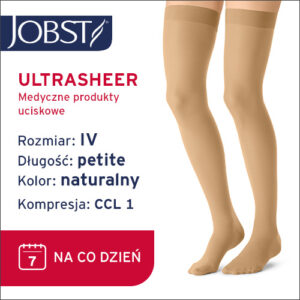 JOBST Pończochy Ultra Sheer samonośne Petite AG, zamknięte palce, klasa kompresji CCL1, Kolor naturalny rozm. IV Krótka data