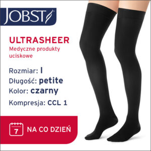 JOBST Pończochy Ultra Sheer samonośne Petite AG, zamknięte palce, klasa kompresji CCL1, Kolor czarny rozm. I Krótka data