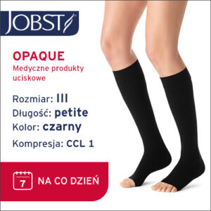 JOBST Podkolanówki Opaque Petite AD, otwarte palce, klasa kompresji CCL1, Kolor czarny, rozm. III Krótka data