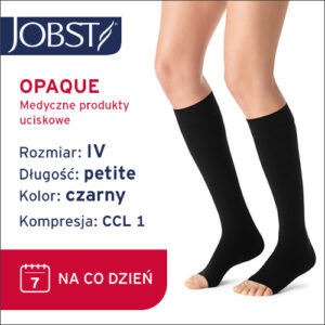 JOBST Podkolanówki uciskowe, Opaque Petite AD, otwarte palce, klasa kompresji CCL1, Kolor czarny, rozm. IV