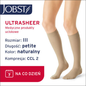 JOBST Podkolanówki uciskowe, Ultra Sheer Petite, zamknięte palce, CCL2, Kolor naturalny rozm. III