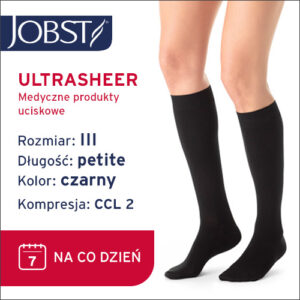 JOBST Podkolanówki uciskowe, Ultra Sheer Petite, zamknięte palce, CCL2, Kolor czarny rozm. III