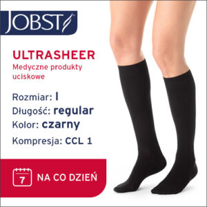 JOBST Podkolanówki Ultra Sheer AD, zamknięte palce, klasa kompresji CCL1 Kolor Czarny rozm. I Krótka data