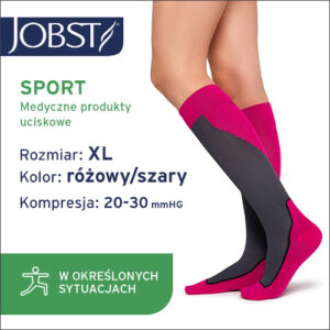 JOBST Podkolanówki SPORT, 20-30mmHg, zamknięte palce, kolor róż/szary rozm. XL