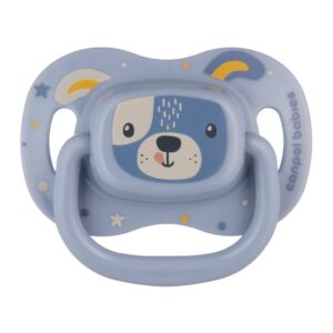 CANPOL Smoczek do uspokajania silikonowy symetryczny Cute Animals niebieski 18m (34/926_blue)