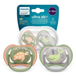 AVENT Smoczki do uspokajania ULTRA AIR Żółw/Wieloryb 6-18m 2szt