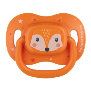 CANPOL Smoczek do uspokajania silikonowy symetryczny Cute Animals pomarańczowy 0-6m (34/924_ora)