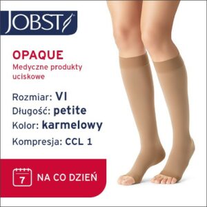 JOBST Podkolanówki Opaque Petite AD, otwarte palce, klasa kompresji CCL1, Kolor karmelowy, rozm. VI Krótka data