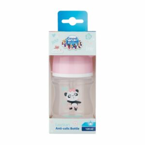CANPOL Butelka SZEROKA 120ml Exotic Animals +0m (35/220) róż