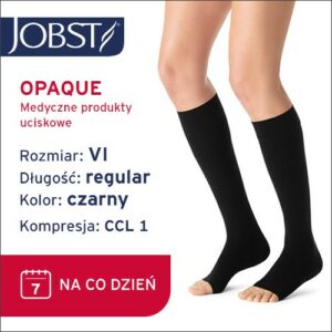 JOBST Podkolanówki uciskowe, Opaque AD, otwarte palce, klasa kompresji CCL1, Kolor czarny, rozm. VI (7061500179)