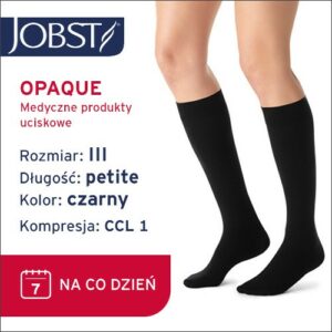 JOBST Podkolanówki Opaque Petite AD, zamknięte palce, klasa kompresji CCL1, Kolor czarny, rozm. III Krótka data