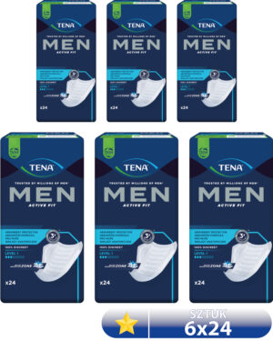 Zestaw 6x TENA MEN ACTIVE FIT LEVEL 1 Light, specjalistyczne wkładki, 24 sztuki