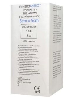 PASOMED  Kompresy niejałowe 13-nitkowe 8 warstwowe  5cm x 5cm  100szt