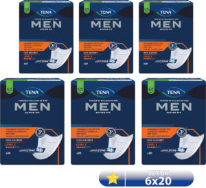 Zestaw 6x TENA MEN ACTIVE FIT LEVEL 3 Super, wkładki anatomiczne, 20 sztuki