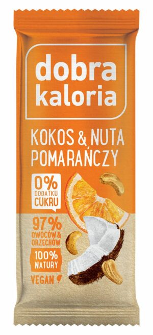 KUBARA Dobra Kaloria Baton Owocowy Kokos & Nuta Pomarańczy 35g