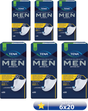 Zestaw 6x TENA MEN ACTIVE FIT LEVEL 2 Medium, wkładki anatomiczne, 20 sztuki