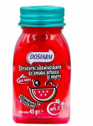 DOSFARM  Drażetki odświeżające bez cukru o smaku miętowo arbuzowym 100g