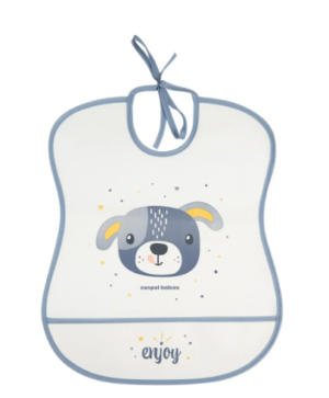 CANPOL Śliniak plastikowy wiązany z kieszonką CUTE ANIMALS niebieski